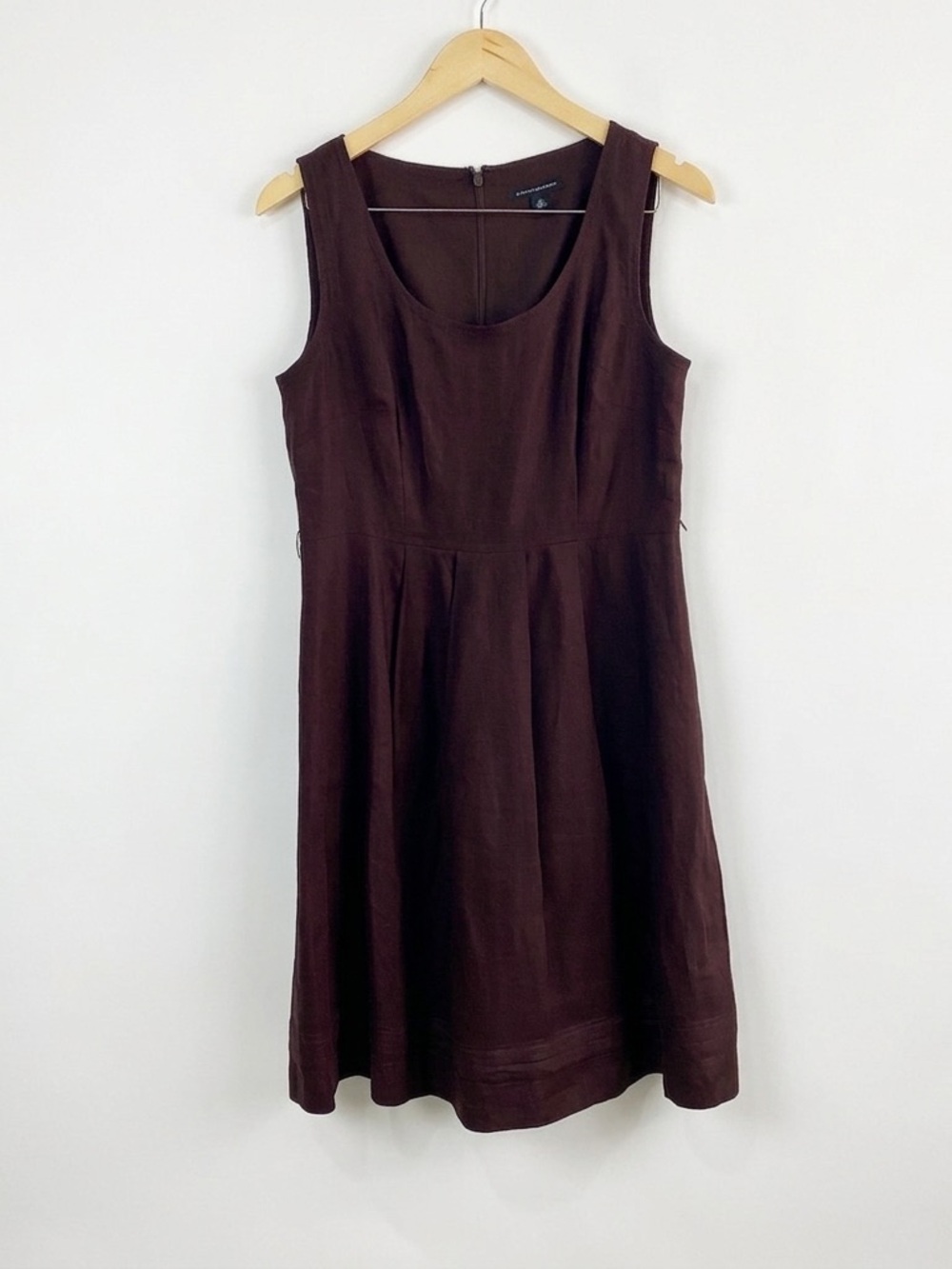 Banana Republic 100% Linen Fit & Flare Dress Brown Pleated Summer‎ 2008 Size 10